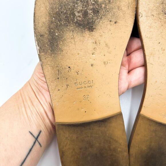 Gucci Varadero Fringe Sandals Horsebit Slides Black Size 37, 7 - Picture 12 of 15